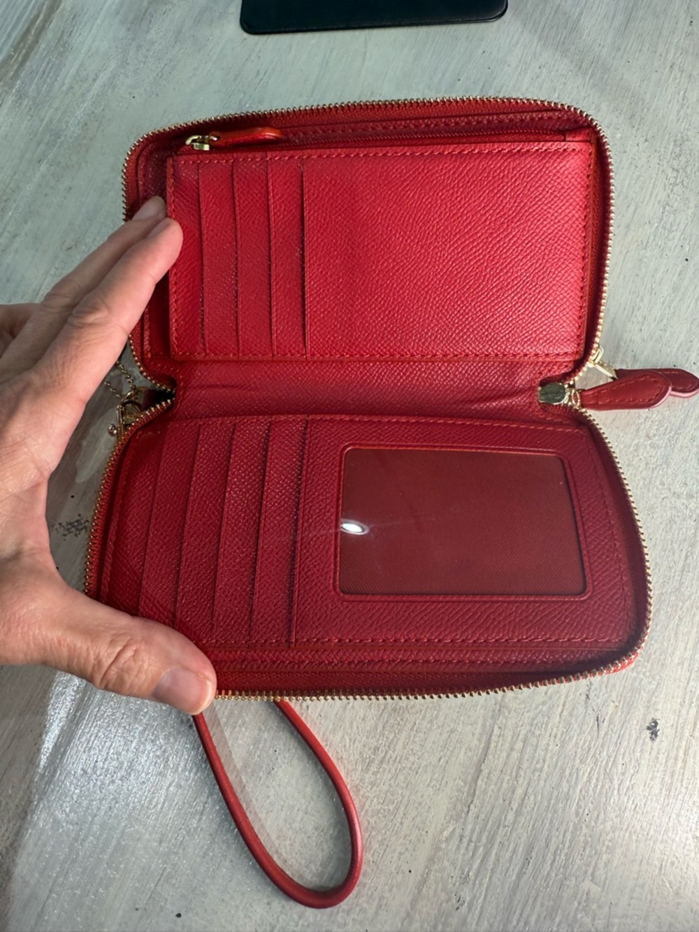 Coach Brown Double Zip Wallet with Red Signature Stripe Accent - Picture 10 of 14